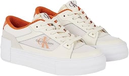 Calvin Klein Jeans Femme Baskets Vulcanisées Bold Vulc Flat Laceup Chaussures, Ecru (Bright White/Creamy White/Sun Baked), 38 EU