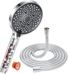 Shower Head and Hose with Filter Beads - YEAUPE PRO 130mm 6 Modes High Pressure Shower Head with 1.6M Hose,Universal Powerful Flow Adjustable Shower Head for Low Pressure Hard Water Improve Skin Hair