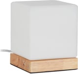 Relaxdays Lampe De Table, E 14, Pied En Bois Et Verre Blanc Opale, Design Scandinave, Hlp: 15x12x12 Cm, De Chevet.