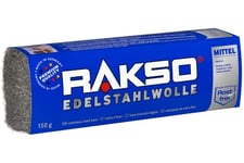 RAKSO Laine d'acier moyenne - 150g, 1 banderole, inoxydable, lisse les bois tanniques sans coloration bleue du grain, Paille de Fer pour Nettoyage Efficace