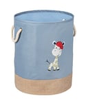 WENKO Panier à linge Kids Gerry bleu, sac à linge rond pour enfants, bleu gris avec jolis motifs de girafes et deux anses en coton, contenance 63 litres en un seul compartiment, Ø 40 x 50 cm