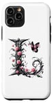 Coque pour iPhone 11 Pro Letter L Initial Floral Monogram Rose Pink Flower Butterfly