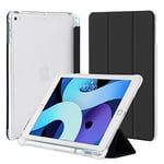 4UBonLife Coque pour iPad 9,7 Pouces 6ème/5ème Génération 2018/2017, pour iPad Air 1/2, Housse Étui de Protection Léger avec Porte-Stylet Coque Arrière en TPU Souple Givré Translucide, Noir