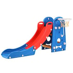 Toboggan amusant pour enfant avec panier de basket et ballon, pliable, toboggan de jardin, toboggan pour tout-petits de 1 à 6 ans, toboggan d'extérieur et intérieur, rouge et bleu