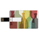 16G USB Flash Drives Credit Card Shape Wine Memory Stick Bank Card Style Abstract Composition with Watercolor Silhouettes Bottles of Wine Whiskey Tequila Vodka Decorative,Multicolor Waterproof Pen Thu