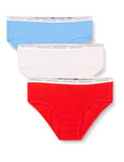 Tommy Hilfiger Women Pack of 3 Bikini Briefs Stretch Cotton, Multicolor (Fierce Red/Blue Spell/Pearly Pink), L