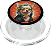 Punk Chihuahua Mohawk Leather Jacket Treat Bone Rock Pet Dad PopSockets PopGrip for MagSafe