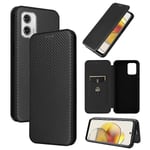 Kompatibel med Motorola Moto G73 5g case i kolfiber Folio Flip skyddande magnetiskt cover Black