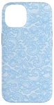 Coque pour iPhone 14 Dentelle vintage bleu clair avec fleurs