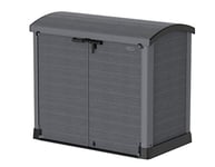 Duramax Cedargrain StoreAway 1200L Plastic Garden Storage Shed/ Arc Lid, Outdoor Storage, Wheelie bin box, Durable Construction– Ideal for Tools, Bikes, BBQs & 2x 240L Bins, 145x85x125 cm, Grey