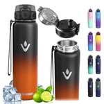 Vikaster Bouteille acier inoxydable - Thermos 1l, 24h froid & 12h chaud, Gourdes Sans BPA, Gourde Enfant & Adulte pour Sport, école, Bureau, Gym, Voyage