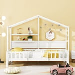 Lit enfant 90 x 200 cm, canapé-lit en bois massif, lit garçon et fille blanc avec toit amusant et barrière de sécurité
