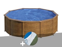 Kit piscine acier aspect bois Gré Pacific ronde 4,80 x 1,22 m + Tapis de sol