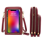 Small Crossbody Bag For Women Large Touch Screen Cell Phone Purses and Wallet,3 Main Pockets with Card Slots,2 detachable straps, Lightweight Travel Handbag (G-Wine red)