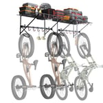 VEVOR Support de rangement pour vélo, 1600 mm, 4 porte-vélos avec 2 étagères, organisateur maison et de garage, charge 226,8 kg, support mural réglable personnalisable pour différentes tailles de vélo