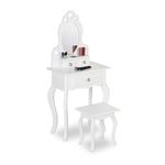 Relaxdays Coiffeuse pour Enfant, Miroir & Tabouret, HxLxP: 110x50x30 cm, à partir de 3 Ans, Meuble de Chambre, Blanc