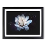 Blue Magnolia Flower Paint Splash Modern Art Framed Wall Art Print, Ready to Hang Picture for Living Room Bedroom Home Office Décor, Black A4 (34 x 25 cm)