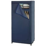 Armoire en tissu Business, penderie tissu, avec étagère de rangement et fermeture éclair, charge 10 kg, Polyester, 75x160x50 cm, Bleu - Wenko