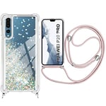 Kaply Coque pour Huawei P20 Pro Liquide avec Cordon,Housse Glitter Protection Paillette Souple Mouvants Bling avec Collier Lanyard Case Réglable Téléphone Portable.