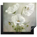 KitchenYeah© Protection Plaque Induction 60x52 cm Protege Deco Cuisine Cache Protège De Cuisson Accessoire Fleurs - Nature morte - Coquelicot - Blanc - Botanique