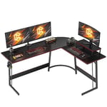 CubiCubi Bureau Gaming Angle 150x120cm, Bureau d'angle avec Support d'écran, Bureau Gamer en Forme de L, Table Gaming pour Jouer, Etudier et Travailler, Fibre de Carbone Noir