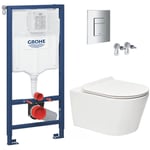 Grohe - Pack wc Bâti-support Rapid sl + wc sans bride sat Brevis + Abattant slim, softclose + Plaque chrome (RapidSL-Brevis-1)