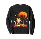 Cute Cat Holding Iced Coffee Under Fall Tree Autumn Season Sweatshirt