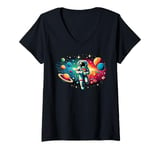 Womens Space Men Women Kids Astronaut on Funny Ice cream V-Neck T-Shirt