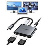 KOZYC USB C to Dual HDMI Adapter 4K@30Hz, USB C Hub Multiport Adapter with 2xHDMI, USB 3.0, 100W PD, Support USB C to HDMI Splitter Extended Display (MST Only Support Windows), Grey