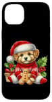 Coque pour iPhone 14 Plus Chiot mignon en bonnet de noel avec biscuit au pain d'épice