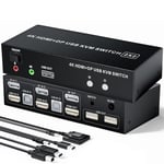 Hdmi+Displayport Kvm Switch Box 2 Ports,Hdmi 2.0 Dp 1.2 Usb 2.0 Kvm Switch 4K 60Hz Clavier Souris Commutateur Périphérique Hdmi+Dp 2 En 2 Sorties Pour 2 Pc 2 Moniteurs