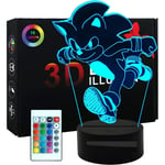 Sonic the Hedgehog 3D Illusionslampa - 16 Färgvariationer/1 Fjärrkontroll/1 Svart Bas/-Rum Dekoration Kreativ Anime Actionfigur Presenter För Barn