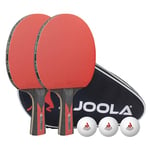 JOOLA Set de Tennis de Table Duo Carbon 2 Raquettes de ping Pong + 3 balles + 1 Housse Portable, Rouge/Noir, 6 pcs