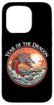 Coque pour iPhone 15 Pro Année du Dragon #17 Sea Dragon Coucher de Soleil Vagues Rétro