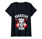 Womens Rockstar King Skull Crown Crossed Guitars V-Neck T-Shirt