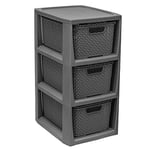 BranQ - Home essential, Rattan Design BPA Free Plastic 3 Drawer Storage Unit, Ideal for Home Office, Bedroom and Bathroom Storage, 29.5 x 24 x 48.7 cm (LxWxH) - Anthracite