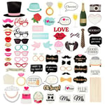 72 Pieces Wedding Photo Booth Props Kit for Bridal Shower, Bachelorette Party, Photobooth Selfies, with Sticks and Stickers