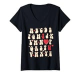 Womens Alphabet ABC Cute Valentines Day Love Heart Matching Couple V-Neck T-Shirt