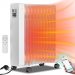 Hengda Radiateur à huile 2500W Chauffage électrique Radiateur électrique économe en énergie avec écran WiFi App & télécommande écran tactile - blanc