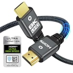 Yauhody Câble HDMI 2.1 2m 8K, 48Gbps Ultra Haute Vitesse Cable HDMI 4K@120Hz 144Hz 10K 8K@60Hz eARC HDCP 2.2 & 2.3 Dynamic HDR 3D pour PS5, PS4, HDTV, Monitor