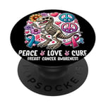 Peace Love Cure T-Rex Dinosaure Sensibilisation au cancer du sein PopSockets PopGrip Adhésif