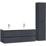 Ensemble meuble double vasque gris anthracite 120cm + vasque + colonne