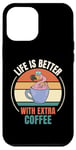 Coque pour iPhone 14 Plus Café flamant rose vintage La vie est meilleure avec du café supplémentaire