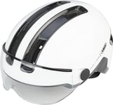 ABUS Casque de ville HUD-Y ACE - casque de vélo stylé avec visière et feu arrière LED magnétique et rechargeable - pour hommes et femmes - Blanc brillant, taille M