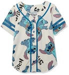 Disney Girls Lilo & Stitch and Angel Baseball Jersey-Classic Mesh Button Down Shirt, Ivory, 4-5