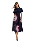 Ted Baker WMD-mitzic-Ponte Bodice Printed Satin Skirt Midi Dress Robe décontractée, Bleu Marine, 36 Femme