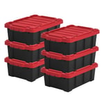 Iris Ohyama, Caisse Rangement avec Couvercle Robuste, 12,5L, Lot de 6, Rouge, Compact, Durable, Empilable, pour Garage, Etagères, Déménagement, Plastique, Boite a Outils, Bac de Rangement, DDSKT-130