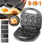 6-IN-1 Panini Grill Sandwich Waffle Maker Toaster Cooker Machine Removable Plate