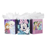 Hallmark Lot de 3 grands sacs cadeaux Disney Minnie Mouse, Princesses et Reine des neiges Large Disney Lot de 3 sacs cadeaux assortis