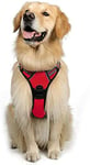 rabbitgoo Harnais Chien L Arnet Anti Traction Rouge Réfléchissant Gilet Réglable pour Chien Grand Taille, Attache Devant Crochet de Laisse pour Randonnée Trajet Voiture, American Staff, Border Collie